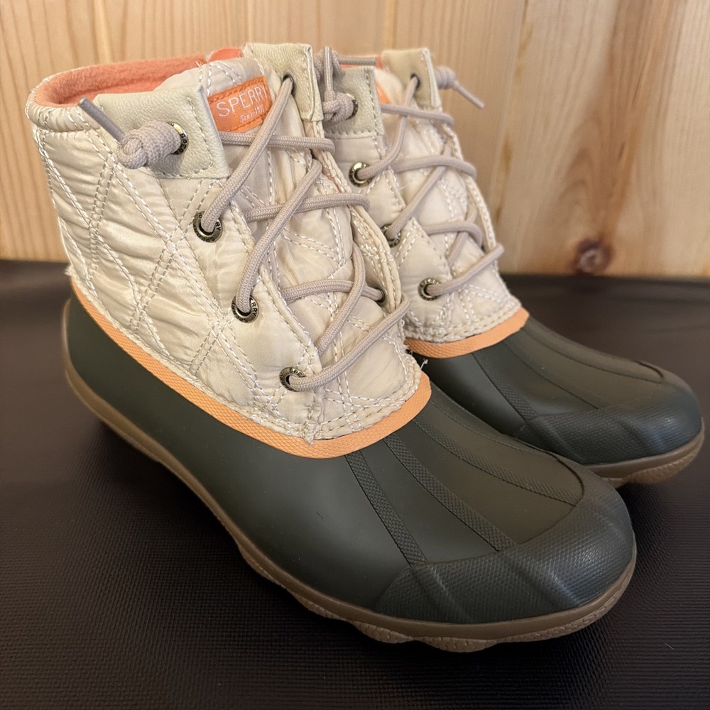 Sperry Syren Gulf Duck Boots Women's 6.5 Tan Olive Green Waterproof STS86880
